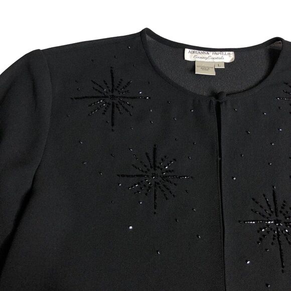 Adrianna Papell Evening Essentials Cardigan Womens Large Black Sheer Beaded Top - Picture 4 of 16